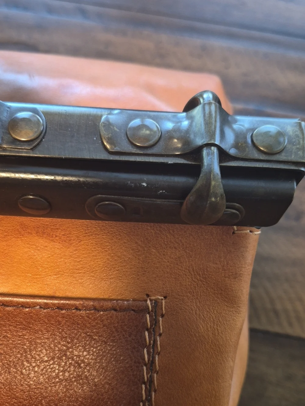 Two-Tone Brown Leather Satchel with Top Handle